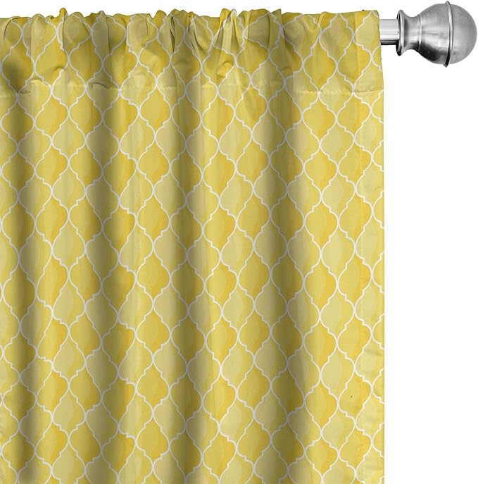 Ambesonne Yellow Window Curtains, Moroccan Trellis Pattern in Yellow Tones Vintage Eastern Pattern, Lightweight Decor 2-Panel Set with Rod Pocket, Pair of - 28" x 84", Mustard Yellow