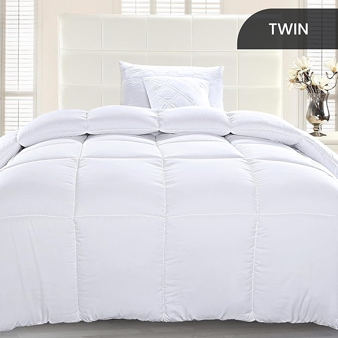 Utopia Bedding Comforter Duvet Insert, Quilted Comforter with Corner Tabs, Box Stitched Down Alternative Comforters Twin Size (White)