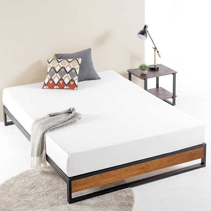 ZINUS GOOD DESIGN Award Winner Suzanne 10 Inch Bamboo and Metal Platforma Bed Frame, No Box Spring Needed, Wood Slat Support, Chestnut Brown, Queen