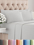 Cal King Sheets Set 6 Piece - Includes 4 Pillowcases - Bed Sheets Cal King Size - Soft Hotel Luxury Bedding - Cooling & Breathable - 1 Flat & 1 Fitted & 4 Pillowcases w/ Deep Pockets - Grey Stripes