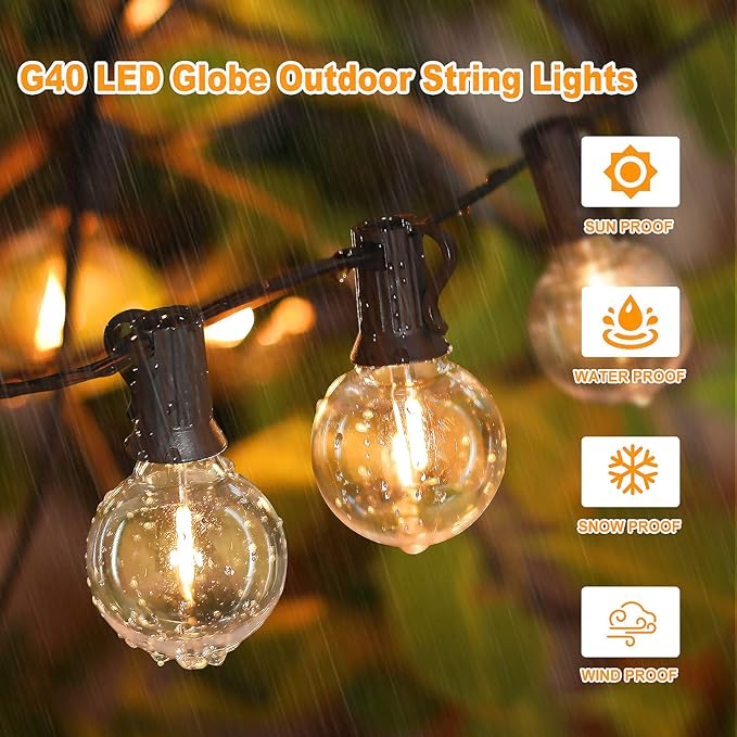 Bosceos 60FT Outdoor G40 LED Globe String Lights Dimmable Waterproof Shatterproof Light Strings with 30 Bulbs Connectable Commercial Hanging Lights for Christmas Patio House Backyard Balcony Party