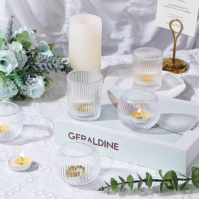 Clear Votive Candle Holders Set of 10-Round Glass Candle Holders Bulk for Wedding Table Centerpiece,Tea Lights Candle Holder Glass for Bridal Shower,Home & Dinner Party Decor