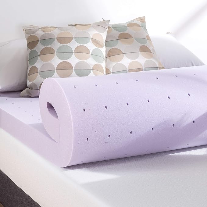 Mellow 4 Inch Ventilated Memory Foam Mattress Topper, Soothing Lavender Infusion, CertiPUR-US Certified, Full