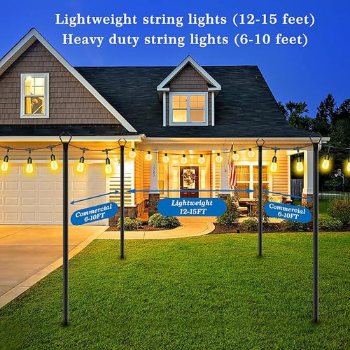 2 Pack 10Ft String Poles, Poles for Outside String Lights,Outdoor with Fork,Metal Poles Stand for Patio,Backyard,Deck