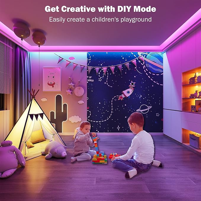 50ft Led Lights for Bedroom, Bluetooth Smart APP Control RGB Color Changing Led Strip Lights with Remote Control and Power Adapter Led Lights for Room Kitchen Party Home Decoration