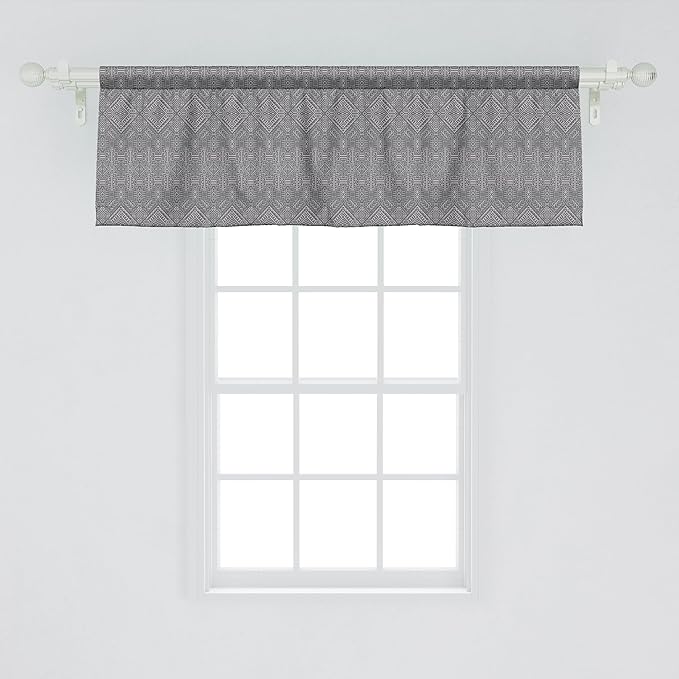 Ambesonne Aztec Window Valance Pack of 2, Pattern of Symmetric Tribal Inspired Streaks and Motifs in Greyscale Tones, Rod Pocket Curtain Valances for Kitchen Bedroom, 42" X 18", Pale Grey and Dimgray