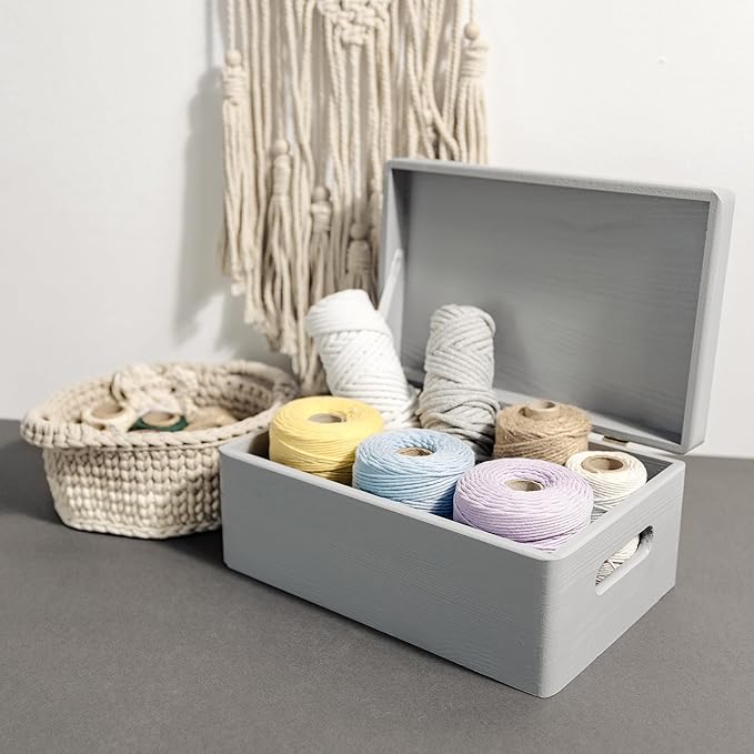 Large Grey Wooden Box Storage with Hinged Lid | 11.8 x 7.87 x 5.51 inches (+-0.5) | with Handles | Gift Box Storage | Product NOT Intended for 15 Years OR Below