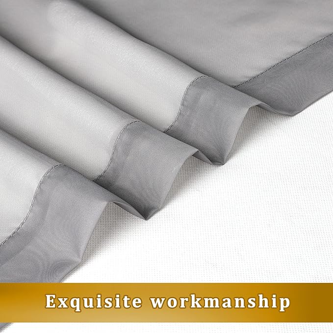 Aiyufneg 2 Panels Grey Sheer Valance - Short Fresh Sheer Curtain Valances for Windows Basement Semi Sheer Valances for Kitchen Window, Dual Rod Pocket (Grey, 40 by 14 Inches Long)