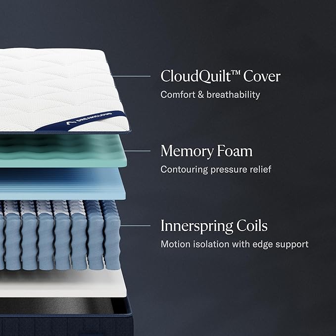 DreamCloud Classic 12" Full Mattress - Luxury Hybrid Gel Memory Foam - 365 Night Trial - Fiberglass Free - Forever Warranty - Mattress in a Box - CertiPUR-US Certified