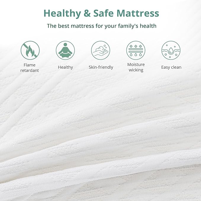 EGO White 8 Inch Short Queen Memory Foam RV Mattress, Cooling Gel Green Tea Mattress for RVs, Campers & Trailers, Bed in a Box, CertiPUR-US Certified, 60"×75", Medium Firm