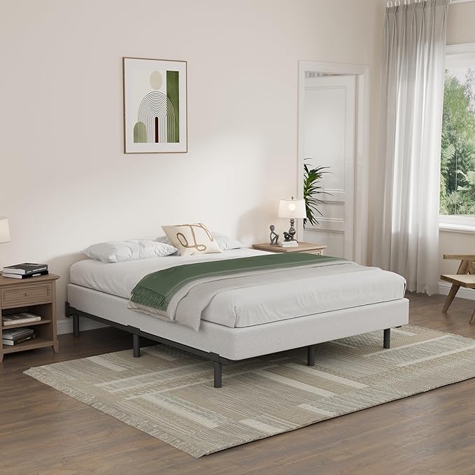 California King Size Box Spring and Cover Set, 9 Inch High Profile Metal BoxSpring, Heavy Duty Structure Mattress Foundation, Noise Free, Non-Slip, Easy Assembly