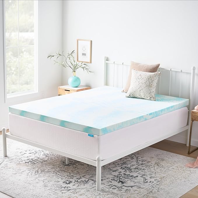 Linenspa 3 Inch Gel Swirl Memory Foam Mattress Topper – Cooling Gel Infused – Pressure Relieving Bed Topper - Mattress Pad – CertiPUR Certified - Twin XL Size