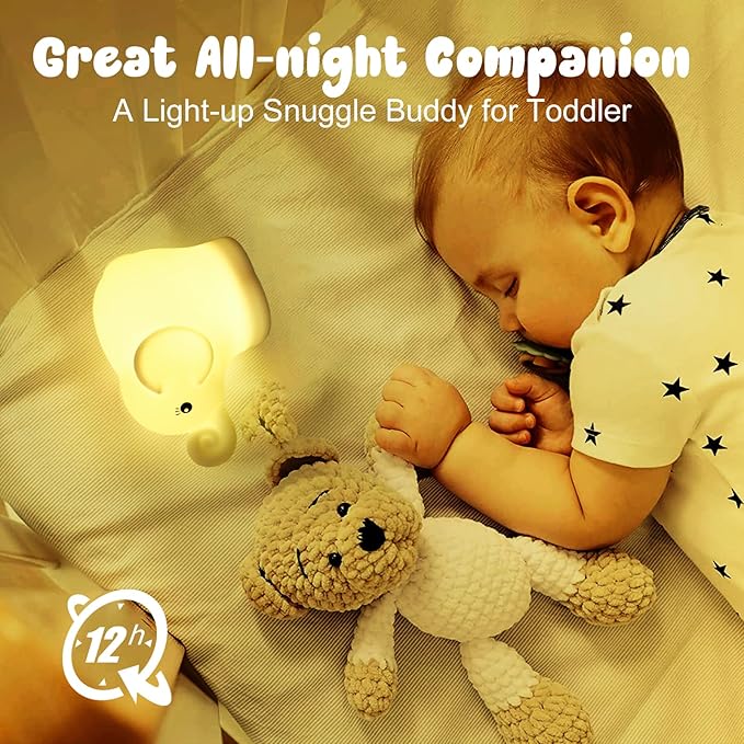 ShaArkMango LED Night Light for Kids Toddler Bed, Cute Animal Night Lamp Color Changing, Soft Baby Light Dimming & Timer &Rechargeable Nursery Bedside Lamp for Breastfeeding Elephant Gifts for Women