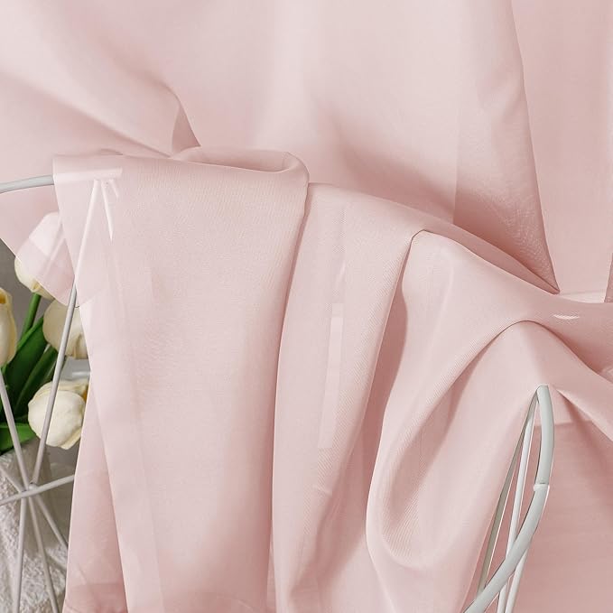 Aiyufeng Blush Pink Sheer Curtains 90 Inches Long 2 Panels Set, Light Filtering Soft Airy Voile Rod Pocket Baby Pink Sheer Window Drapes for Bedroom Living Room, Each 42Wx90L Inches
