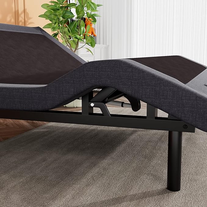 SHA CERLIN Queen Size Ergonomic Adjustable Bed Base, Upholstered Bed Frame with Upholstered Motor, Motorized Head and Foot Incline, Wireless Remote Control, Assembly Required, Bed Base Only