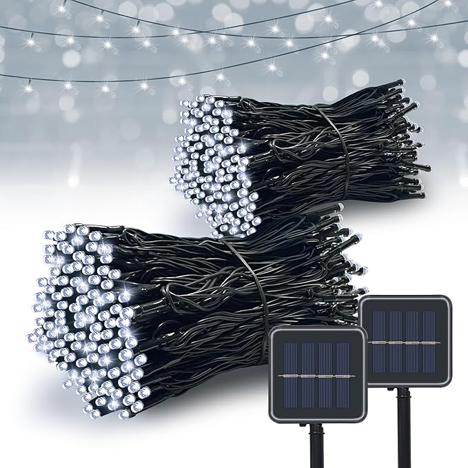 Solar String Lights Outdoor, 2 Pack 79FT 200 LED Waterproof Solar Christmas Lights with 8 Lighting Modes for Tree Yard Garden Party Xmas Decorations