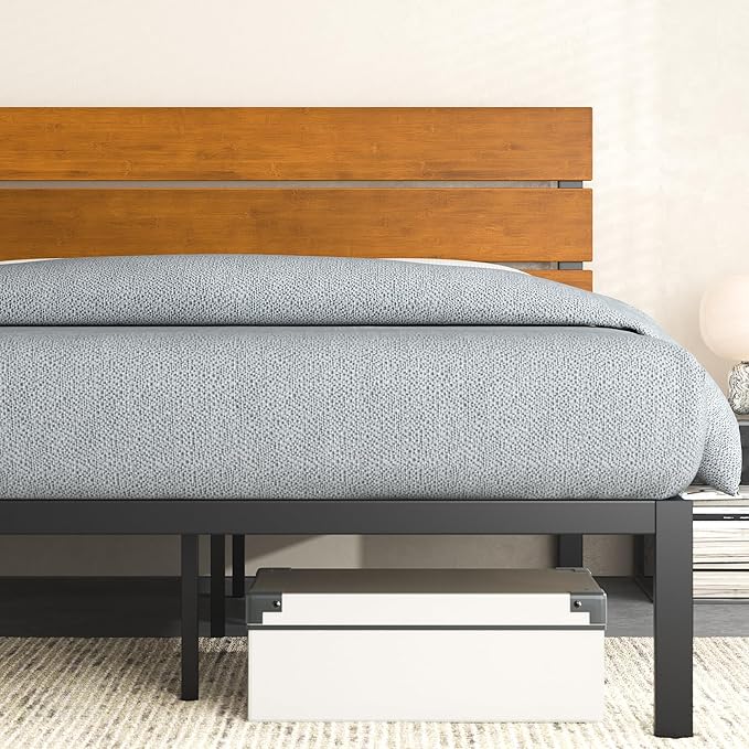 ZINUS Paul Metal and Bamboo Platform Bed Frame, Wood Slat Support, No Box Spring Needed, Easy Assembly, Twin