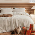 Bedsure Oversized King Comforter Set - Beige Soft Bedding for All Seasons, Cationic Dyed Bed Set, 3 Pieces, 1 Oversized King Size Comforter (120"x98") and 2 Pillow Shams (20"x36"+2")