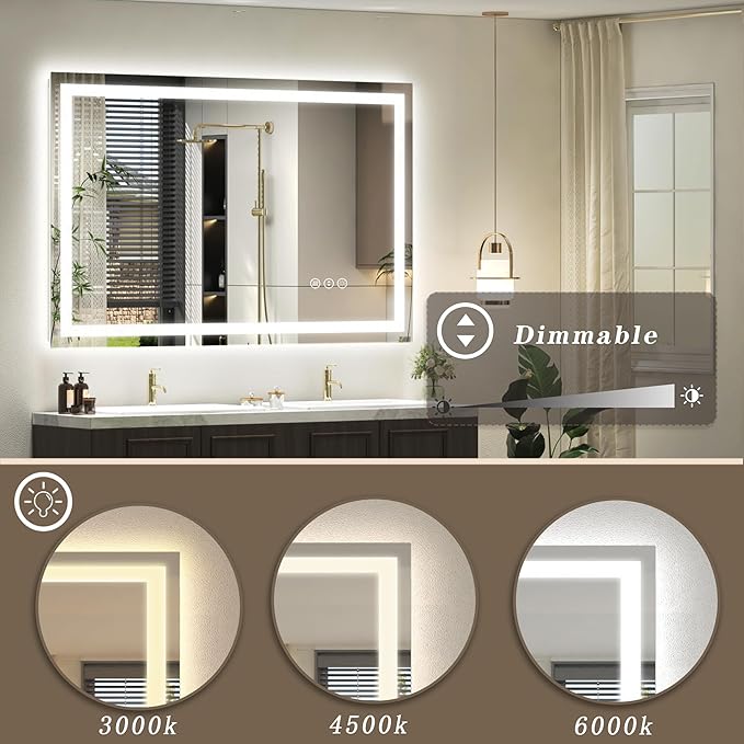 Led Lighted Bathroom Mirror 48x36, Dimmable Vanity Mirror with Lights, Anti-Fog (Backlit and Front Lighted)