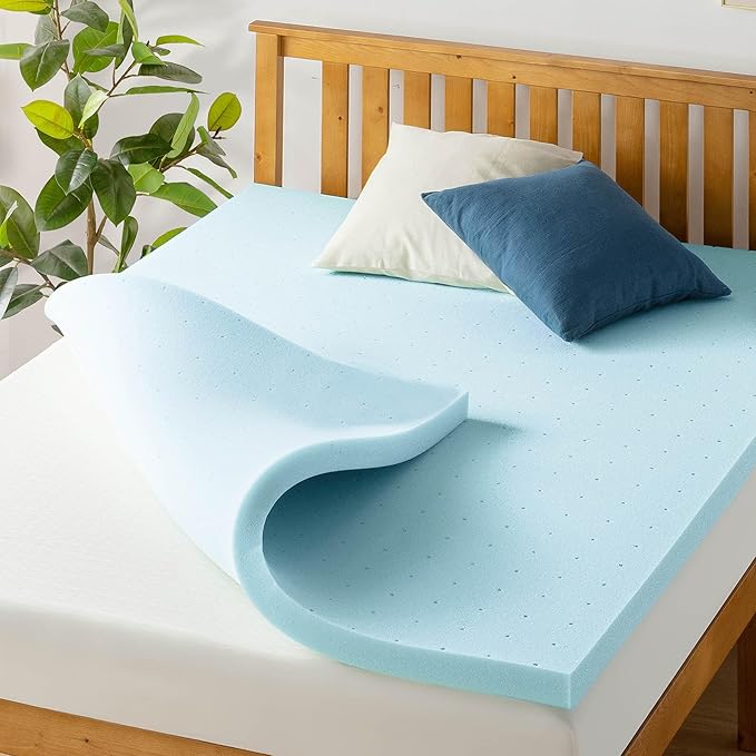 Best Price Mattress 2-inch Ventilated Gel Memory Foam Topper - Twin, Dorm Essentials, Blue