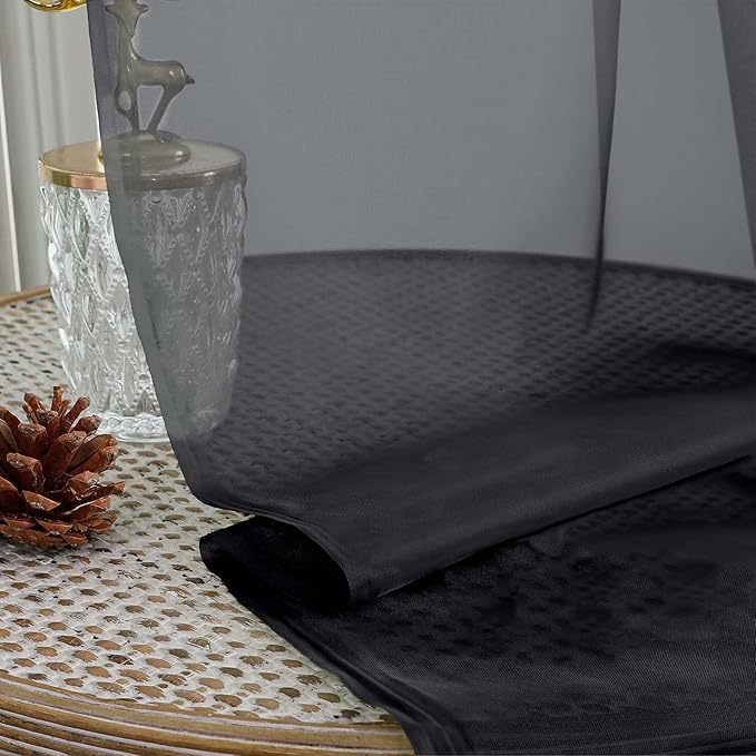 Chyhomenyc Black Sheer Curtains 96 Inches Long 2 Panels, Light Filtering Black Curtains for Living Room, Soft Gentle Voile Rod Pocket Bedroom Window Drapes, 59Wx96L Inch, 2PCS
