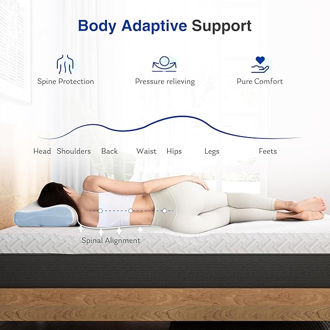 10 Inch Green Tea Memory Foam Mattress, Queen Memory Foam Mattress in a Box, Gel Infused Foam for Pressure Relief and Cool Sleep, CertiPUR-US Certified, Medium Firm