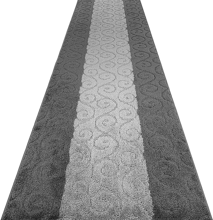 Custom Size Modern Runner Rug Carpet for Hallway Entryway Foyer Kitchen, Slip Resistant Latex Rubber Backed 31 inch Wide X Customized Length, Scroll Grey, 31 inch X 10 feet