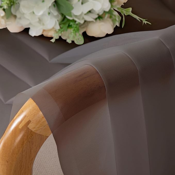 Chyhomenyc Sheer Curtains 63 Inch Length 2 Panels, Light Filtering Rod Pocket Window Sheer Curtain Drapes for Bedroom Living Room, 42Wx63L, 2 Panels, Chocolate Brown