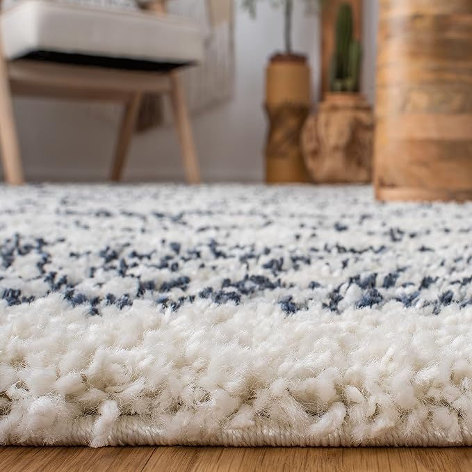 SAFAVIEH Arizona Shag Collection Runner Rug - 2'3" x 10', Ivory & Slate, Moroccan Design, Non-Shedding & Easy Care, 1.6-inch Thick, Ideal for The Living Room, Bedroom, Dining Room (ASG741M-210)