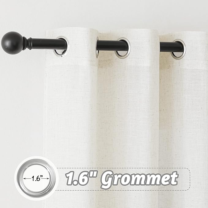RYB HOME Sheer Curtains 84 inches Long - Natural Linen Curtains for Living Room, Light Filtering Airy Window Treatment Drapes for Bedroom, W 52 x L 84, 2 Panels, Linen