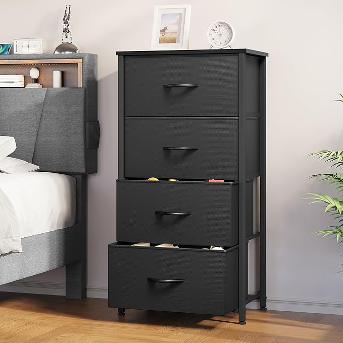 YITAHOME 4-Drawer Fabric Dresser, Furniture Storage Tower Cabinet, Organizer for Bedroom, Living Room, Hallway, Closet, Sturdy Steel Frame, Wooden Top, Easy-to-Pull Fabric Bins(Gray)