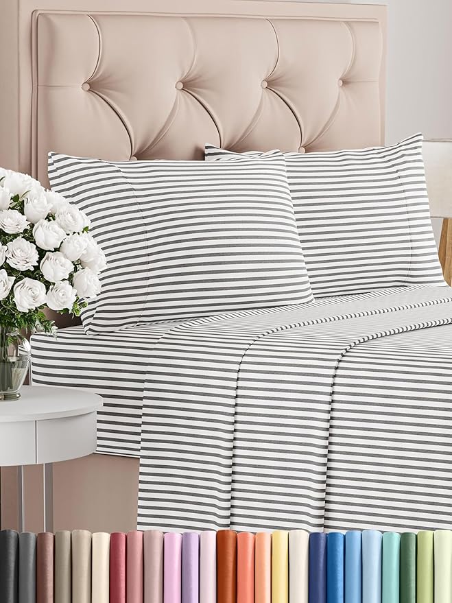 Twin XL 4 Piece Sheet Set - Comfy Breathable & Cooling - Soft Hotel Luxury Bedding Set with 8-16 Inch Deep Pockets - 1 Flat & 1 Fitted Sheet & 2 Pillowcases - Wrinkle Free & Easy Care - Grey Stripes 2