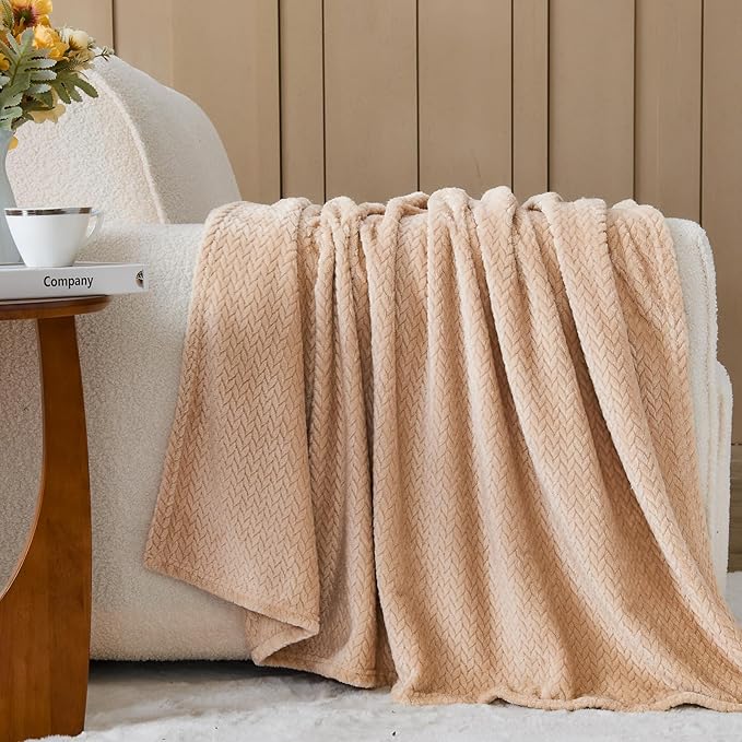NEWCOSPLAY Super Soft Queen Blanket Brown Premium Silky Flannel Fleece Leaves Pattern Lightweight Bed Blanket All Season Use (Brown, Queen(90"x90"))