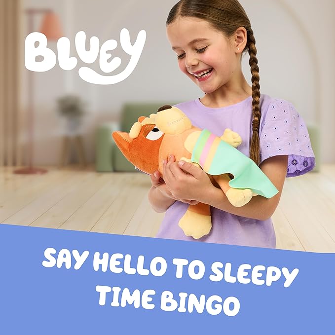 Bluey Sleepy Time Bingo Talking Plush, Soothing Baby Toy for Sleep, 7 Show Phrases & Theme Song, Cuddle Buddy