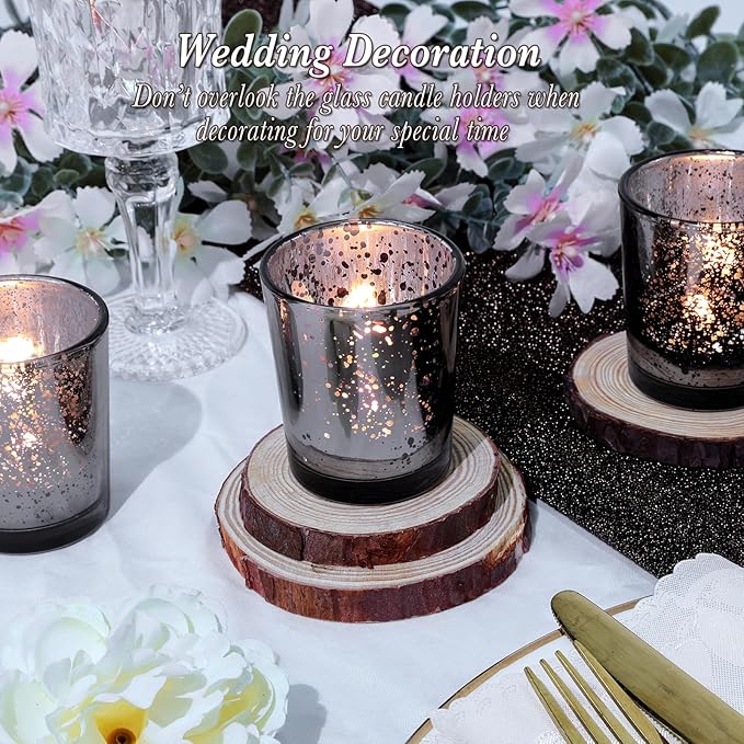 Black Votive Candle Holders Set of 24, Speckled Mercury Candle Holders for Wedding Centerpiece Table Decorations, Tealight Candle Holder for Party Bridal Shower Decor, Home Decor