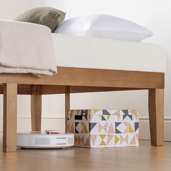 Mellow Naturalista Classic 16 Inch Solid Wood Platform Bed with Wooden Slats, Natural Pine, Full
