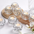 8 Pcs Glass Clear Votive Floating Candle Holders with 8 Pcs Bright Pearl String Beads, Tealight Bowl Candle Holder Bulk for Wedding Centerpiece Home Bridal Shower Party Decor (Silver)