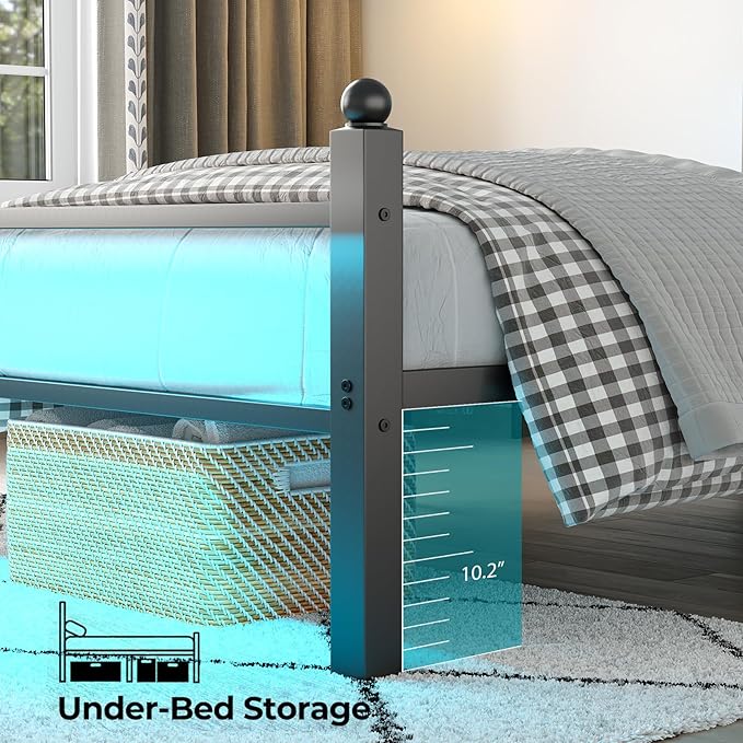 Twin Bed Frame with Headboard and Footboard, Metal Bed Frame with Charging Station and LED Lights, Under Bed Storage, No Box Spring Needed,Noise Free, Black