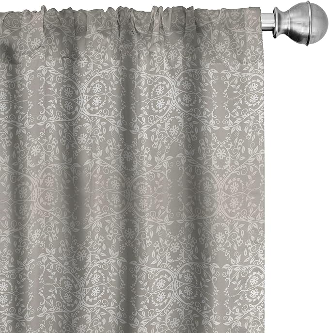 Ambesonne Grey Curtains, Victorian Lace Flowers and Leaves Retro Background Old Fashioned Graphic, Window Treatments 2 Panel Set for Living Room Bedroom, Pair of - 28" x 95", Warm Taupe