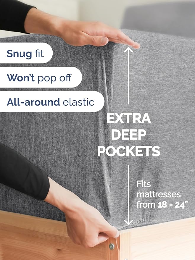 Extra Deep Cal King Sheet Set - 6 Piece Breathable & Cooling Sheets - Hotel Luxury Bed Sheets Set - Easy Fit - Soft, Wrinkle Free & Comfy Sheets Set - Heathered Grey Sheet Set w/Extra Deep Pockets