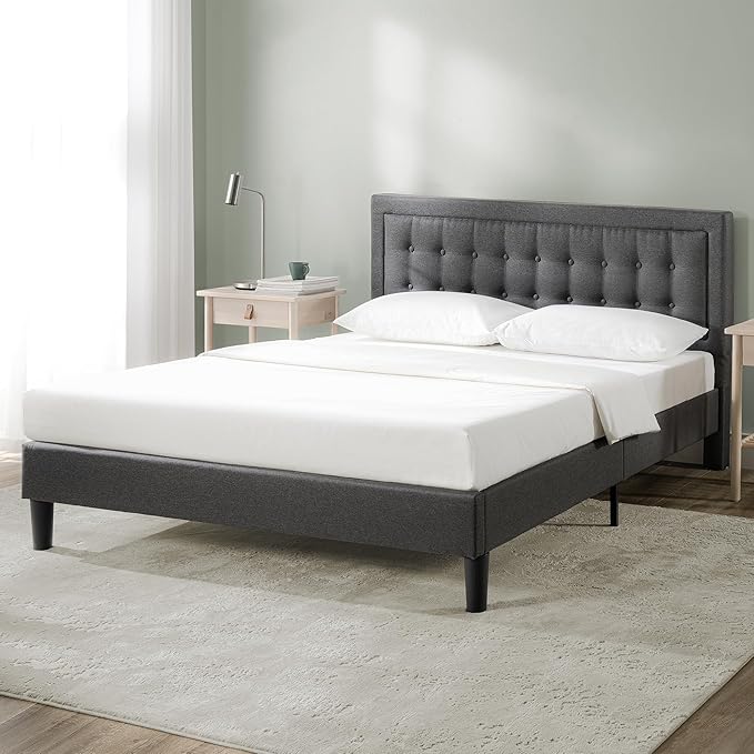 ZINUS Dachelle Upholstered Platform Bed Frame, Mattress Foundation, Wood Slat Support, No Box Spring Needed, Eco Friendly WonderBox (TM) Packaging, Easy Assembly, Dark Grey, Queen