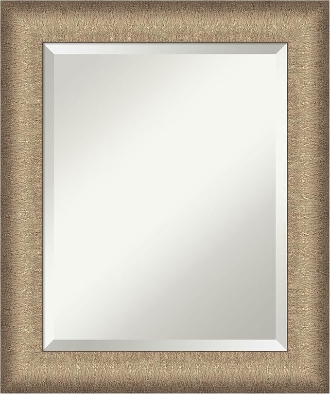 Amanti Art Bronze Bathroom Mirror for Over Sink, 25x21 Elegant Brushed Bronze Rectangle Vanity Mirror, Small Casual Frame, Hangs Horizonally and Vertically, Bathroom Wall Decor, Beveled Edge