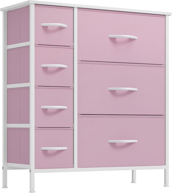 YITAHOME Dresser, 7 Drawers Fabric Dresser, Organizer Unit for Living Room, Hallway, Closets - Sturdy Steel Frame, Wooden Top & Easy Pull Fabric Bins, Pink