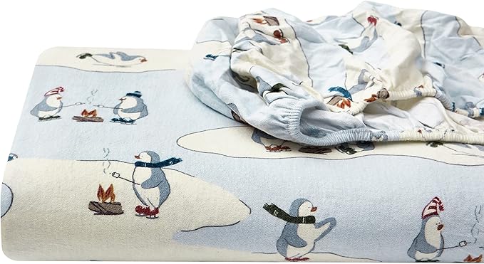 Eddie Bauer - Queen Sheets, Cotton Flannel Bedding Set, Brushed For Extra Softness, Cozy Home Decor (Skating Penguin, Queen)