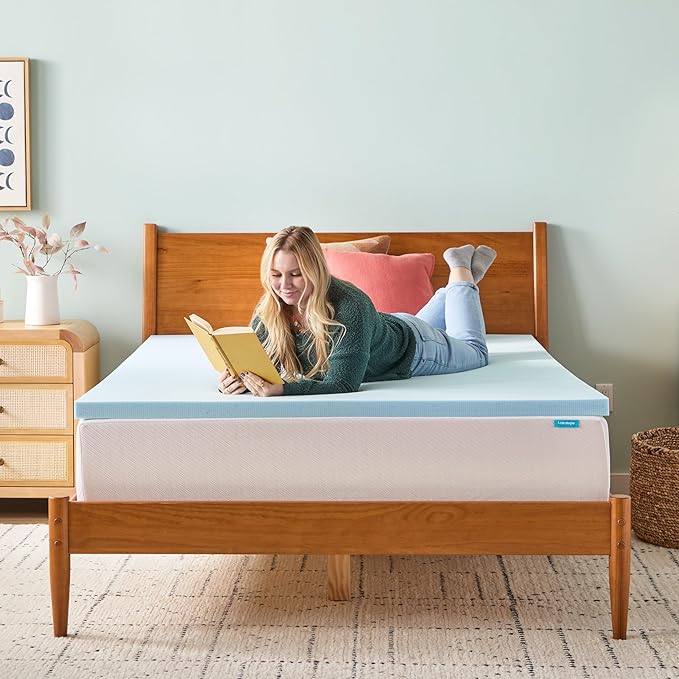 Linenspa Memory Foam Mattress Topper - 2 Inch Gel Infused Memory Foam - Plush Feel - Cooling and Pressure Relieving - CertiPUR Certified - Dorm Room Essentials - Small Twin Size