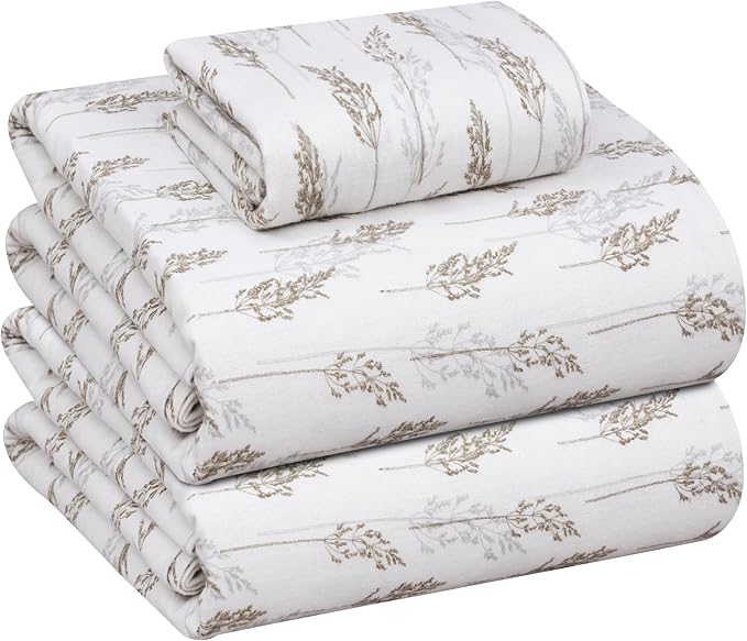 RUVANTI Flannel Sheets Twin Size - 100% Cotton Double Brushed Twin Sheets Set, Deep Pockets 16 Inches, All Seasons Breathable & Extra Soft Bed Sheets, Warm & Cozy, 3 Piece, Dried Straw