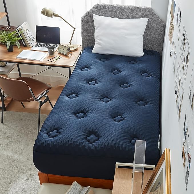 Hansleep College Dorm Twin XL Mattress Topper Viscose Derived from Bamboo, Memory Foam Pillow Top Mattress Topper Twin XL, Breathable Mattress Pad for Back Pain Relief, 39" x 80", Navy Blue