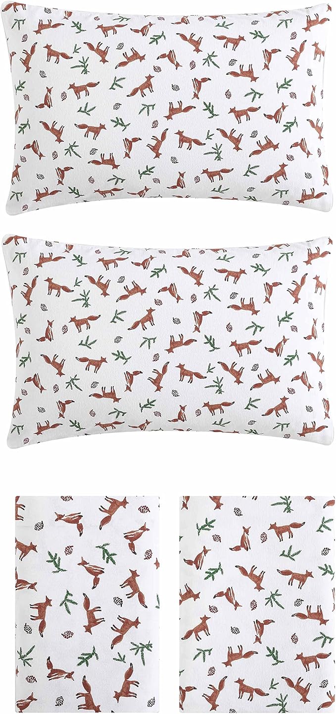 Eddie Bauer- King Sheet Set, Cotton Flannel Bedding Set, Brushed for Extra Softness, Cozy Home Décor (Fox Trail Orange, King)