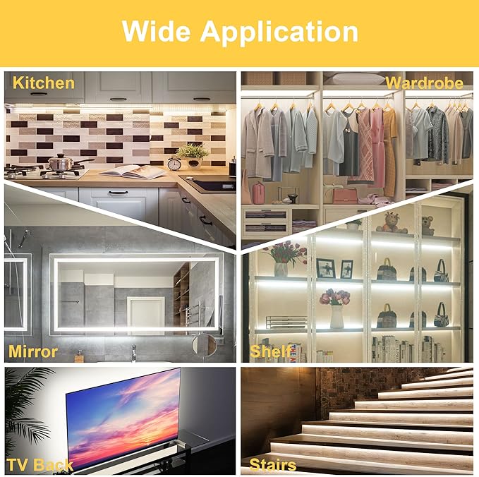 LAFULIT 8 PCS Under Cabinet Lighting Kit, Bright Under Cabinet Lights, Flexible Led Strip Lights with RF Remote and Power Adapter, for Kitchen Cabinet Shelf Desk Counter, 4000K Neutral White, 13ft