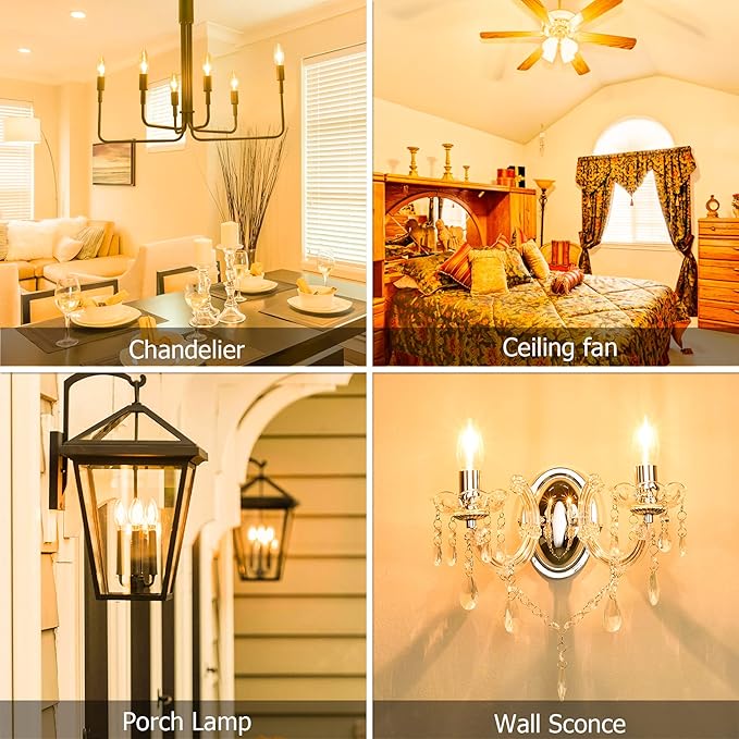 Cotanic Dimmable Candelabra LED Bulb 3000K Soft White,E12 Base Ceiling Fan Light Bulb 60W Equivalent, B11 LED Candle Shape with Clear Glass,C35 Filament Chandelier Light Bulb,600LM,8 Pack